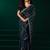 Women navy blue embroidered net saree
