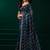 Women navy blue embroidered net saree