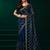 Women navy blue embroidered net saree