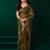 Women mehandi green embroidered net saree