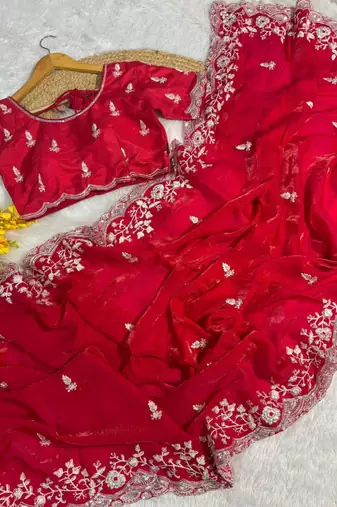 Red embroidered saree
