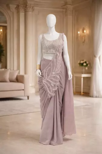 Lavender ready to wear embroidered saree