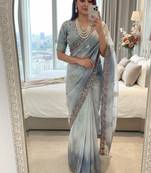 Grey Color embroidery work and sequence border Chiffon Saree
