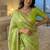 Parrot Green Color embroidery work and sequence border Chiffon Saree