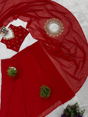 georgette two style draped saree with stitched blouse 6