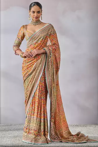 Multicolor geometric print saree