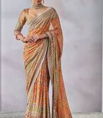 Multicolor geometric print saree