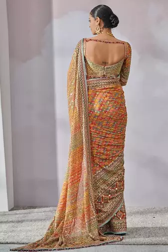 Multicolor geometric print saree