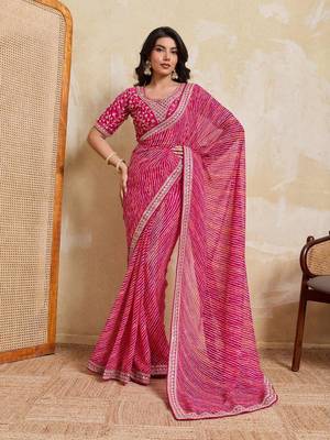 Georgette Pink leheriya printed saree 1