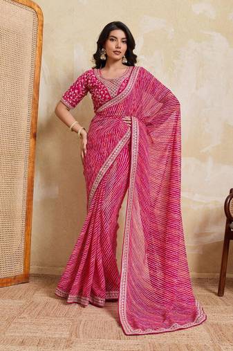 Georgette Pink leheriya printed saree