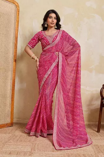 Georgette Pink leheriya printed saree