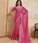 Georgette Pink leheriya printed saree
