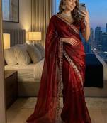 Red color sequence work Sartin Saree
