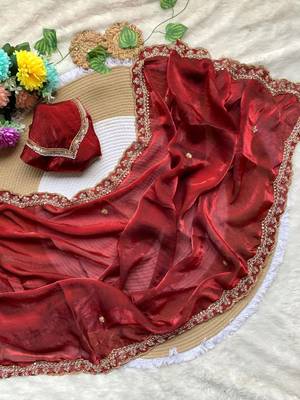 Red color sequence work Sartin Saree 3