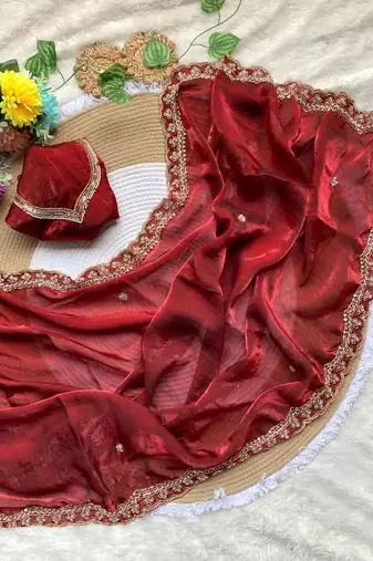 Red color sequence work Sartin Saree