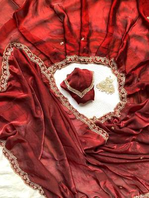 Red color sequence work Sartin Saree 4