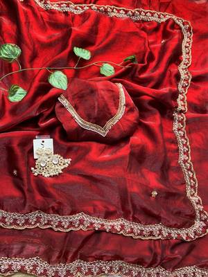 Red color sequence work Sartin Saree 5