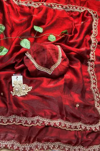 Red color sequence work Sartin Saree