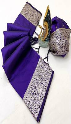 Violet soft banarasi silk fabric saree with natural zari weaving in gala border 4