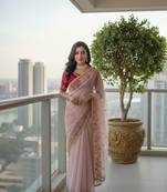 Light Pink Color embroidery sequence work  Organza  silk saree