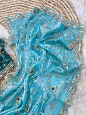 Blue Color embroidery 3 mm sequence work Satin art silk saree 2