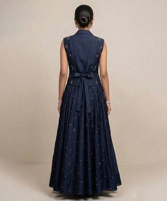 blue embroidered raw silk lehenga set 3