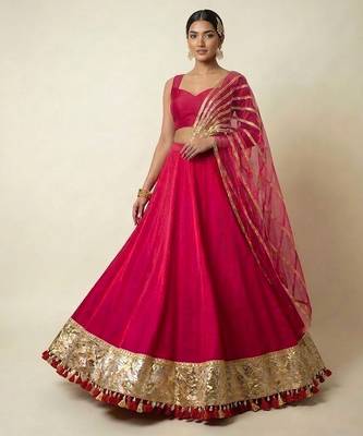 rani pink embroidered silk lehenga set 1
