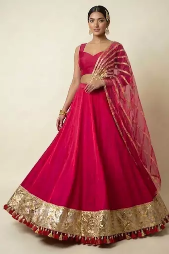 rani pink embroidered silk lehenga set