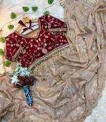 Cream Color embroidery 3 mm sequence work Satin Silk Saree