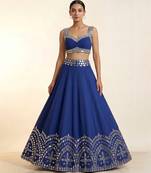 blue embroidered raw silk lehenga set