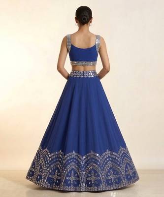 blue embroidered raw silk lehenga set 2