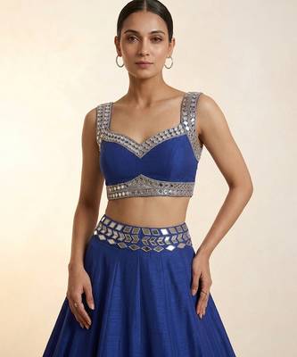 blue embroidered raw silk lehenga set 3