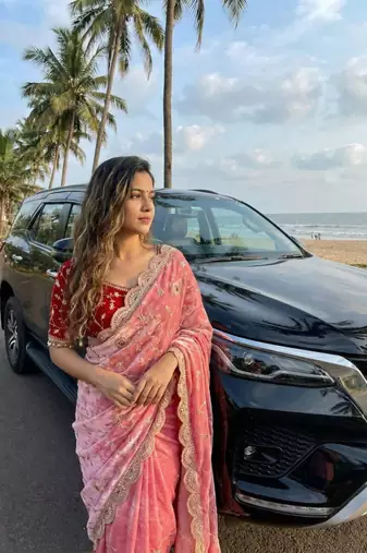 Pink Color embroidery 3 mm sequence work Satin Silk Saree