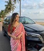 Pink Color embroidery 3 mm sequence work Satin Silk Saree