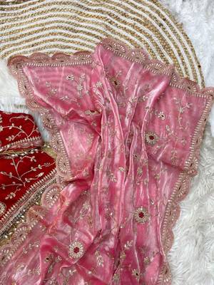 Pink Color embroidery 3 mm sequence work Satin art silk saree 2