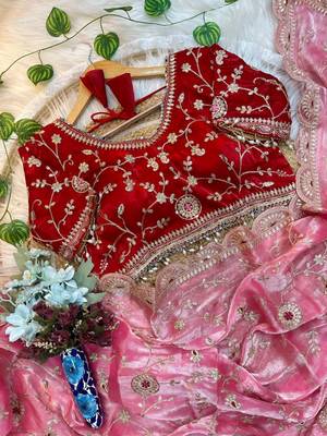 Pink Color embroidery 3 mm sequence work Satin art silk saree 4