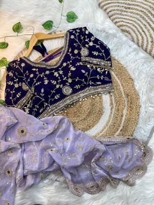 Purple Color embroidery 3 mm sequence work Satin art silk saree 2