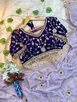 Purple Color embroidery 3 mm sequence work Satin art silk saree 3