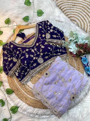 Purple Color embroidery 3 mm sequence work Satin art silk saree 5