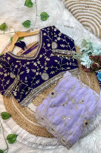 Purple Color embroidery 3 mm sequence work Satin art silk saree