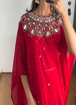 georgette two style draped saree with stitched blouse 7