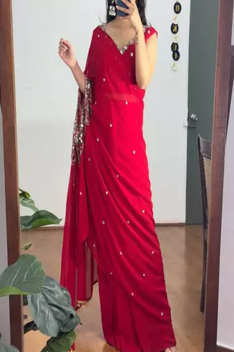 Georgette two style draped saree with stitched blouse