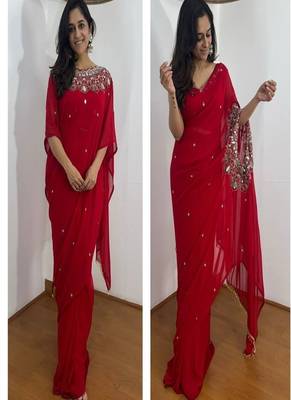 georgette two style draped saree with stitched blouse 9