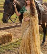 Yellow Color embroidery 3 mm sequence work Satin Silk Saree