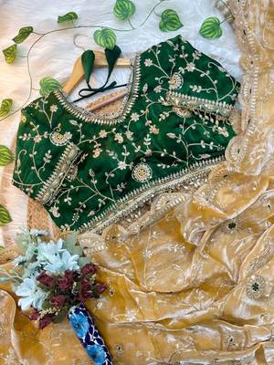 Yellow Color embroidery 3 mm sequence work Satin art silk saree 2
