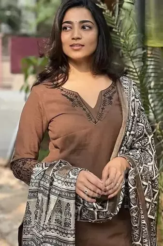 Brown Embroidered Kurta Set with Printed Dupatta