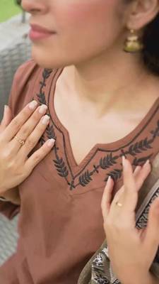 Brown Embroidered Kurta Set with Printed Dupatta 5