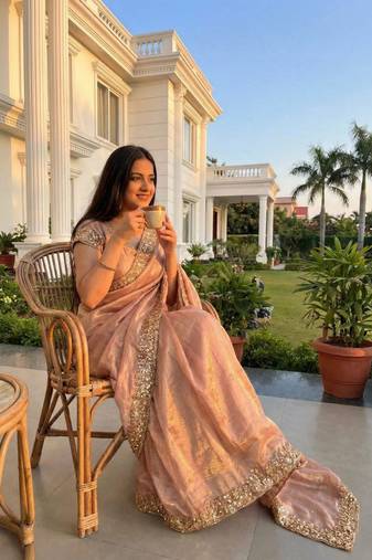 Light Pink Color hand mechine beats cutdana work Sartin Saree