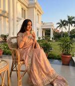 Light Pink Color hand mechine beats cutdana work Sartin Saree