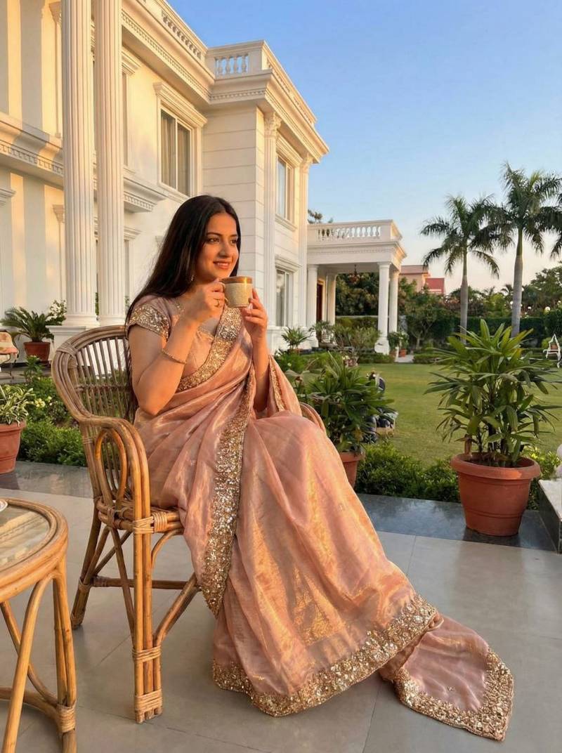 Light Pink Color hand mechine beats cutdana work Sartin Saree